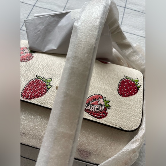 NWT  Coach Mini Klare Crossbody Bag With Strawberry Print In Canvas/Chalk CAP94 - Picture 8 of 12